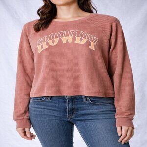 Altar’d State‎ Blush “Howdy” Waffle Knit Long Sleeve Graphic Top Size Small